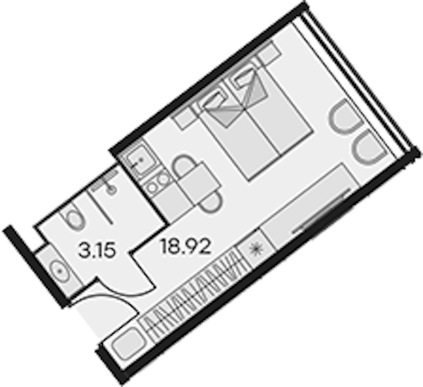 Квартира студия 22.07 м², 5/15 эт., Апарт-отель «Апарт-отель 25-7 Заневский»